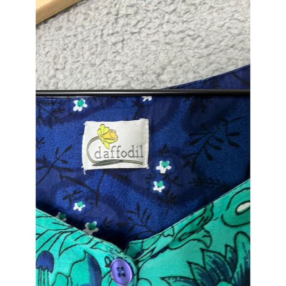 Daffodil Midi Dress 2XL Floral Pockets Blue Babydoll Retro Western Prairie XXL - Picture 7 of 13